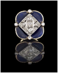 Кольцо с голубой эмалью и бриллианты